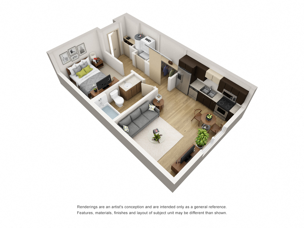 Floor plan for studio, 1 bath, 535 sqft